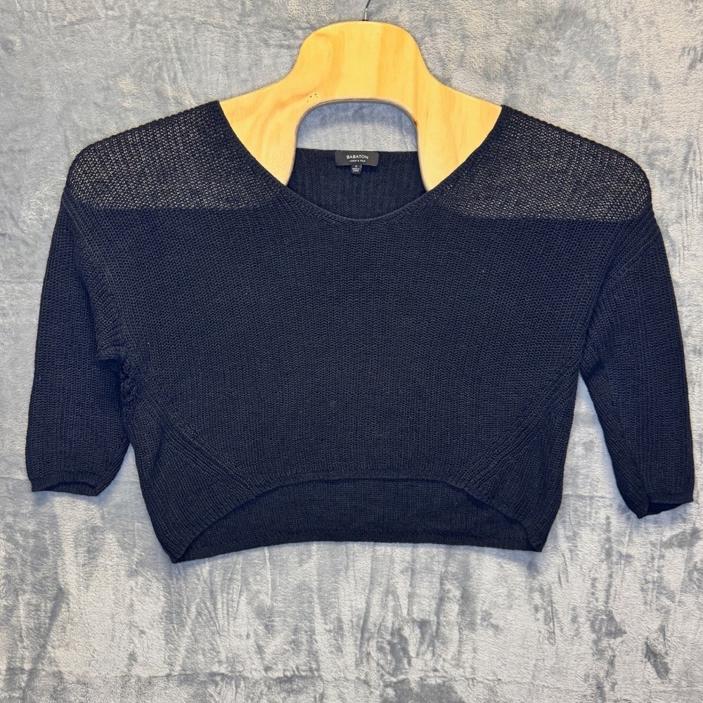 2253 | Babaton Aritzia Linen Silk Open Knit Cropped Sweater Black Women S